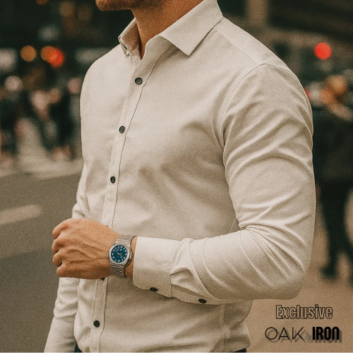 Poedagar Luxury Watch & Wrinkle-Resistant Dress Shirt 2-in-1