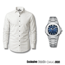 Poedagar Luxury Watch & Wrinkle-Resistant Dress Shirt 2-in-1